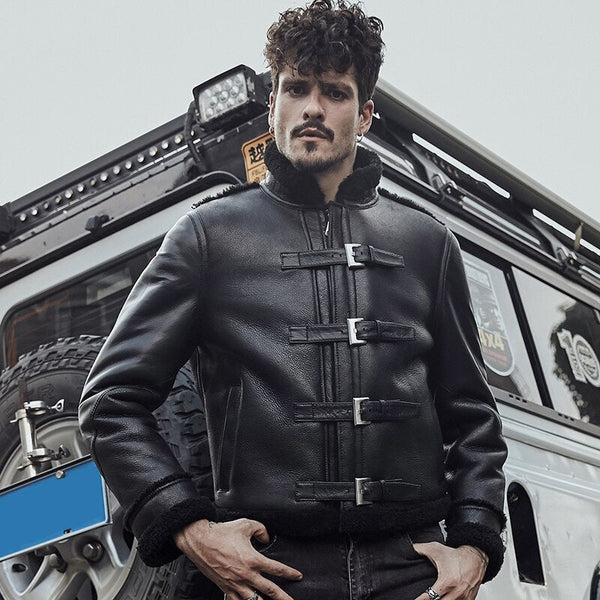 Men's B3 RAF Black Sheepskin Motorcycle Leather Shearling Jacket - Rare Leather