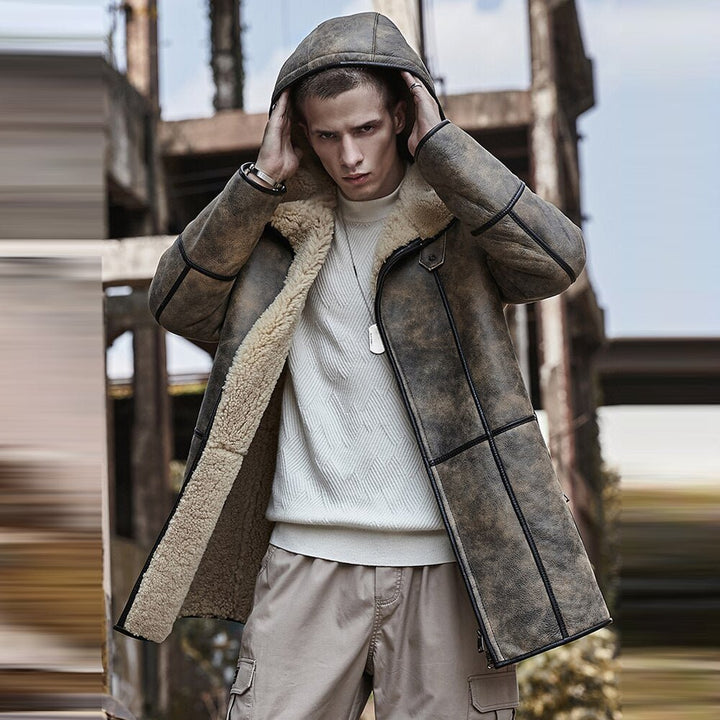 Men's B7 Hooded RAF Aviator Sheepskin Flying Fur Shearling Jacket Coat - Rare Leather