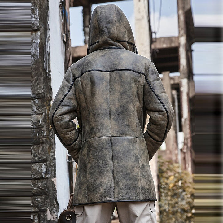 Men's B7 Hooded RAF Aviator Sheepskin Flying Fur Shearling Jacket Coat - Rare Leather