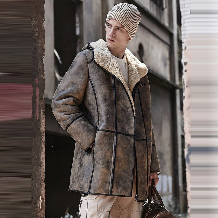 Men's B7 Hooded RAF Aviator Sheepskin Flying Fur Shearling Jacket Coat - Rare Leather