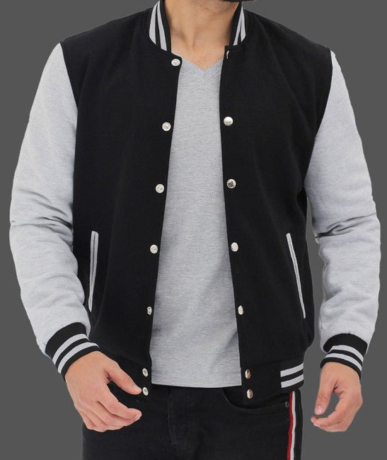 Men's Baseball Black and Grey Letterman Jacket - Rare Leather