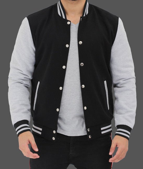 Men's Baseball Black and Grey Letterman Jacket - Rare Leather