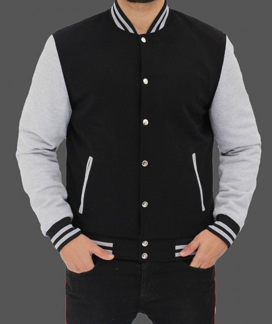 Men's Baseball Black and Grey Letterman Jacket - Rare Leather