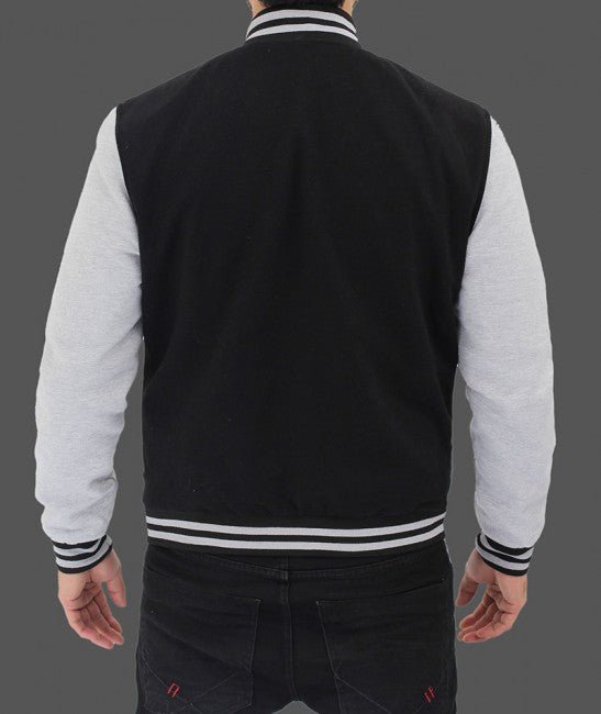 Men's Baseball Black and Grey Letterman Jacket - Rare Leather