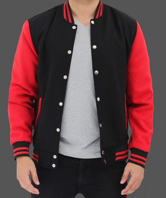 Men's Baseball Red and Black Varsity Jacket - Rare Leather