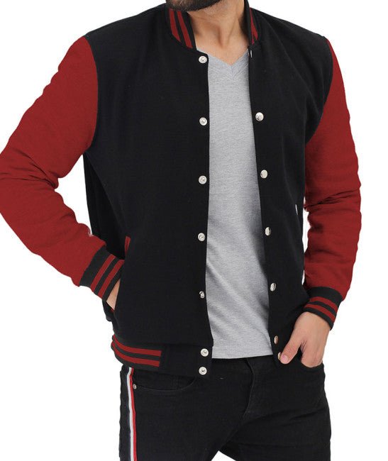 Men's Baseball Style Maroon and Black Varsity Jacket - Rare Leather
