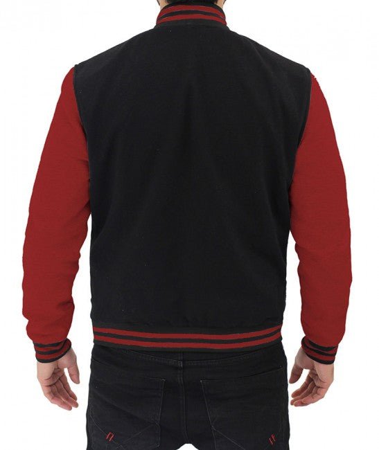 Men's Baseball Style Maroon and Black Varsity Jacket - Rare Leather