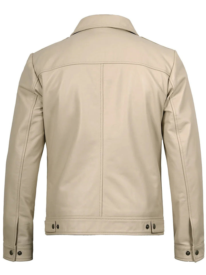 Men's Beige Real Leather Harrington Jacket - Rare Leather