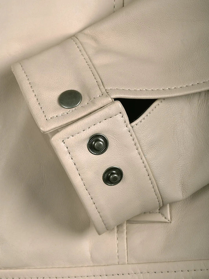 Men's Beige Real Leather Harrington Jacket - Rare Leather