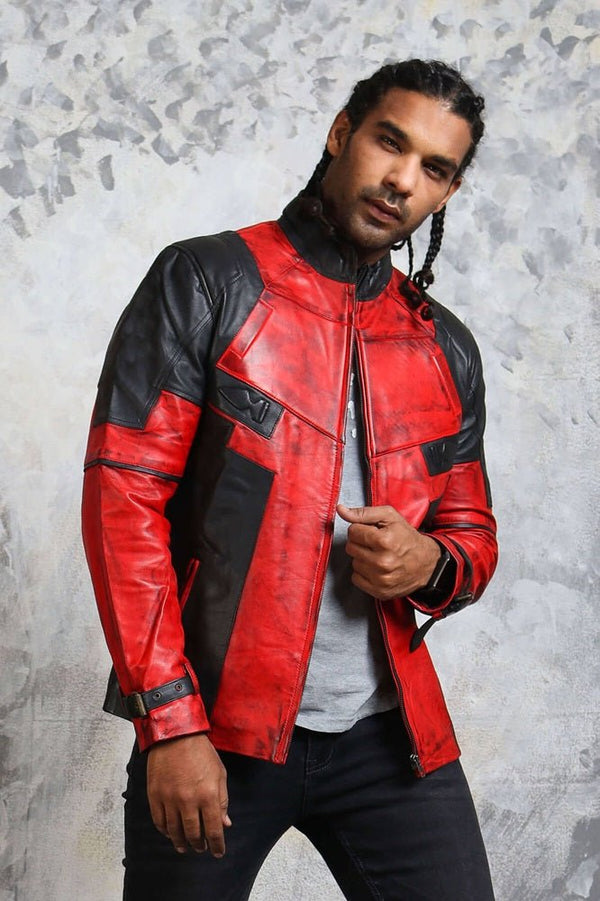 Men's Biker Red and Black Leather Jacket - Rare Leather