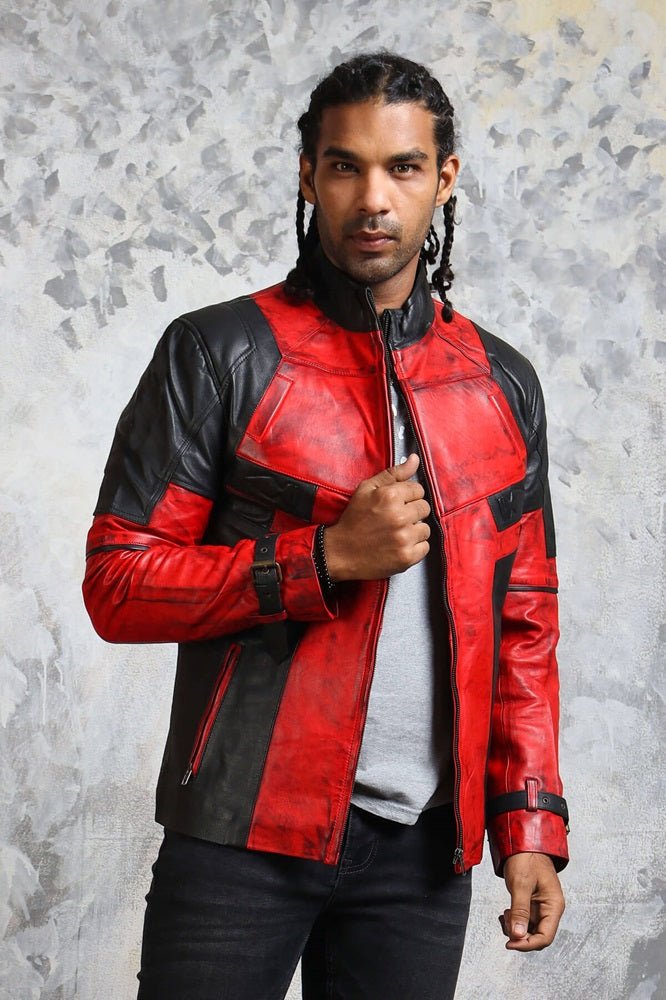 Men's Biker Red and Black Leather Jacket - Rare Leather