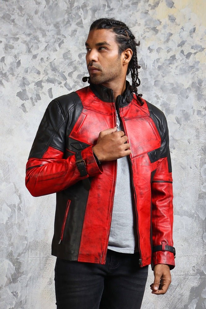 Men's Biker Red and Black Leather Jacket - Rare Leather