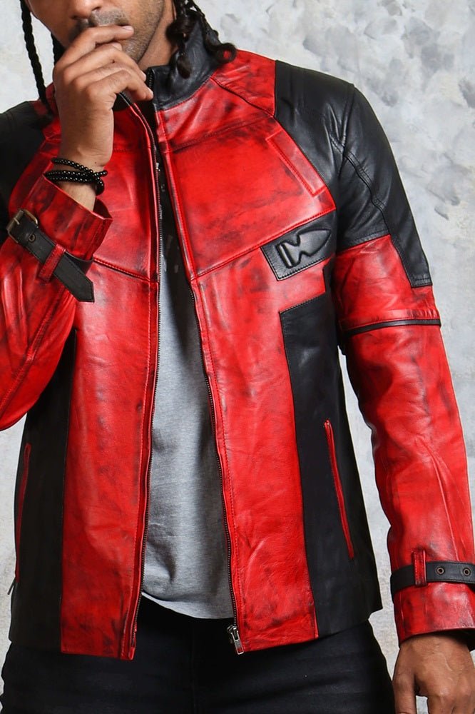 Men's Biker Red and Black Leather Jacket - Rare Leather