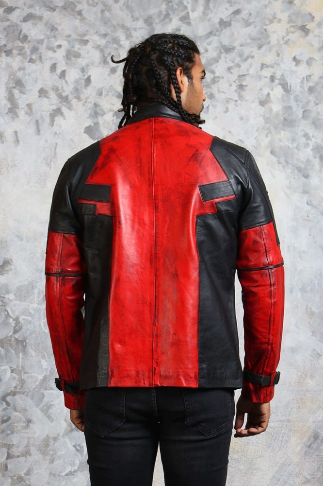 Men's Biker Red and Black Leather Jacket - Rare Leather