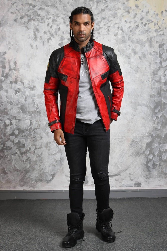 Men's Biker Red and Black Leather Jacket - Rare Leather