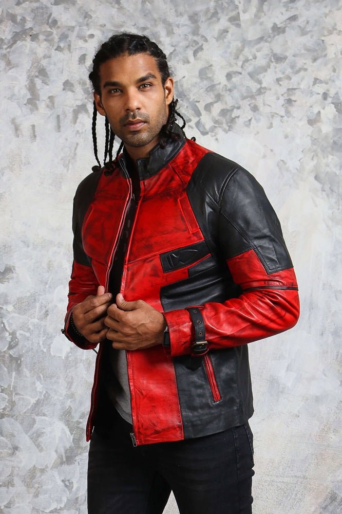 Men's Biker Red and Black Leather Jacket - Rare Leather