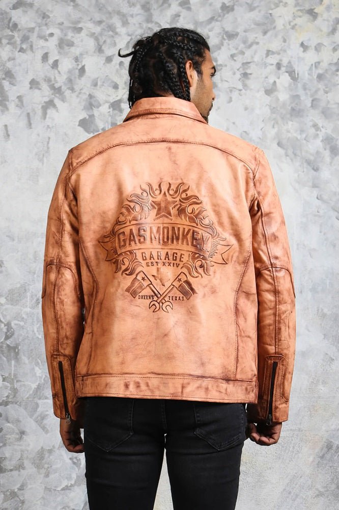 Men's Biker Tan Leather Jacket - Rare Leather