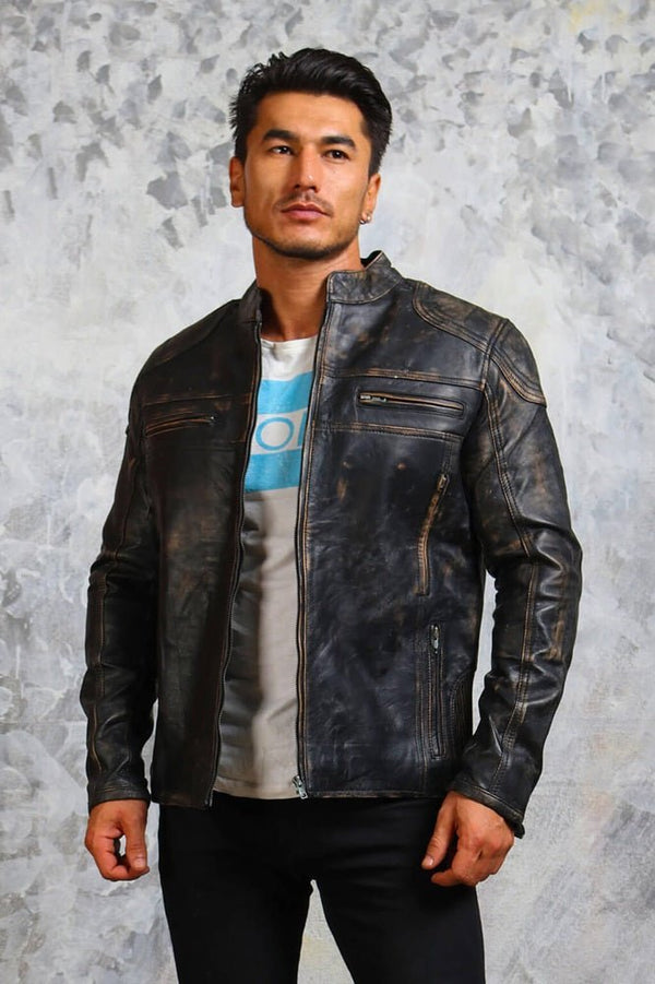 Men's Biker Vintage Leather Jacket - Rare Leather