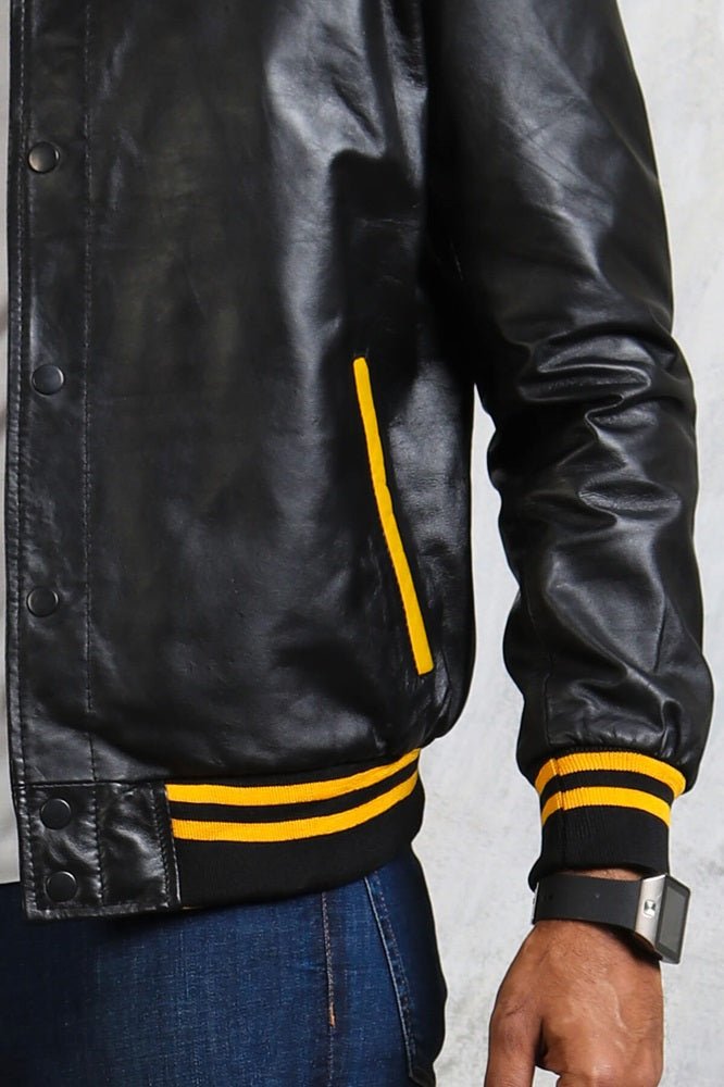 Men's Black and Yellow Bomber Jacket - Rare Leather