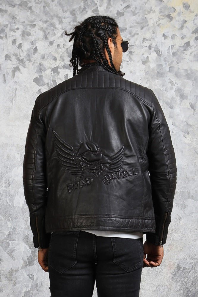 Men's Black Biker Leather Jacket - Road Rebel - Rare Leather