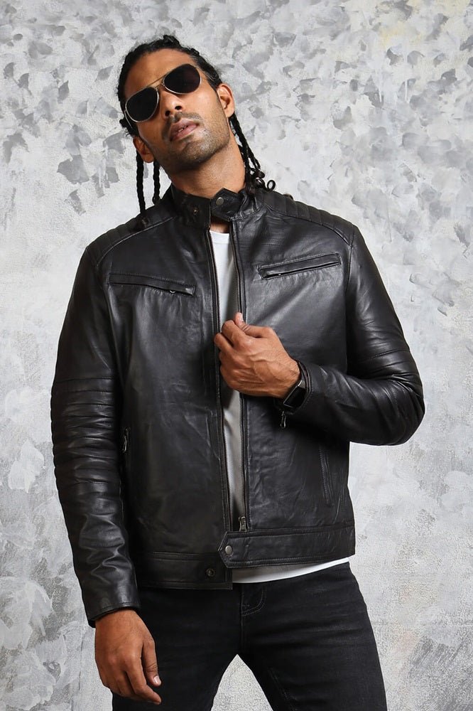 Men's Black Biker Leather Jacket - Road Rebel - Rare Leather
