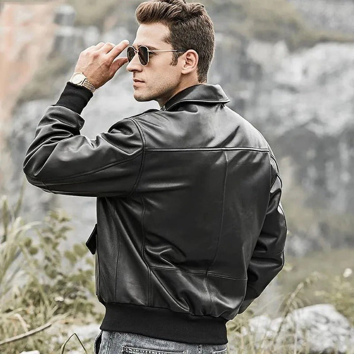 Men’s Black Bomber Leather Jacket – Air Force Pilot Style - Rare Leather
