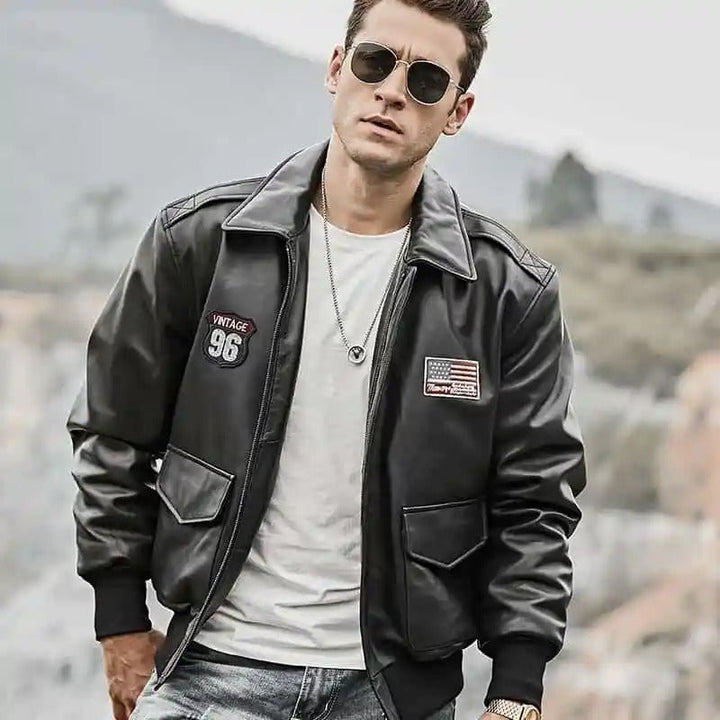 Men’s Black Bomber Leather Jacket – Air Force Pilot Style - Rare Leather
