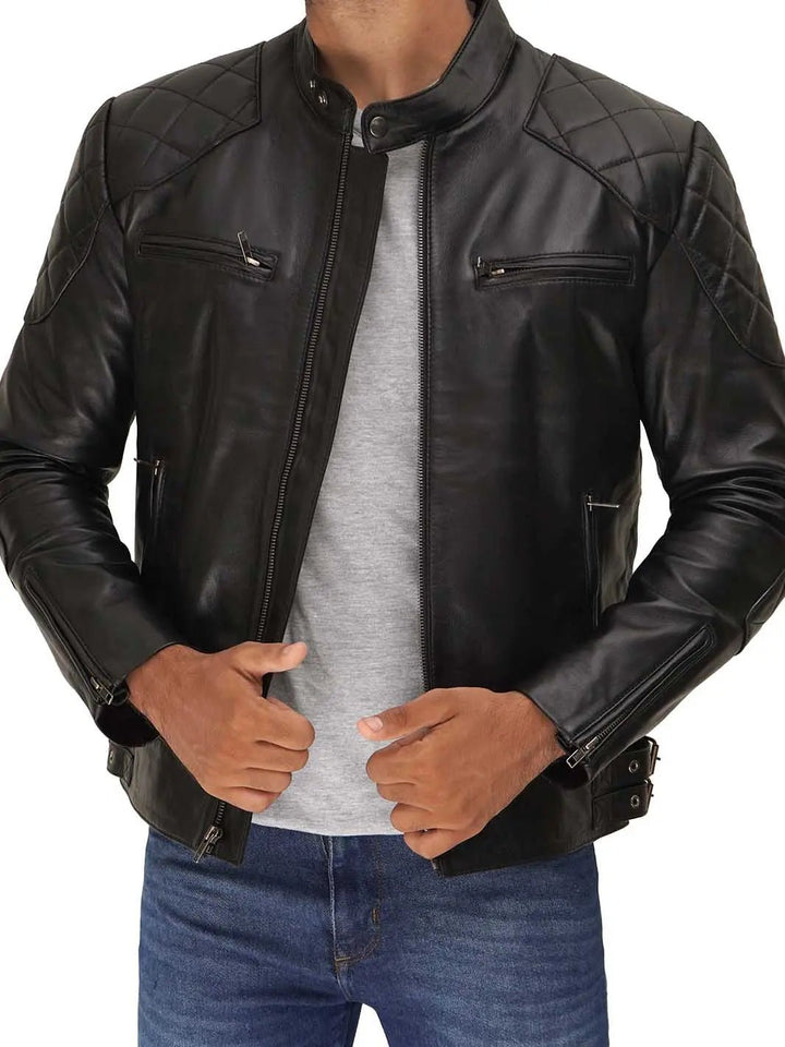Men's Black Cafe Racer Leather Jacket - Rare Leather