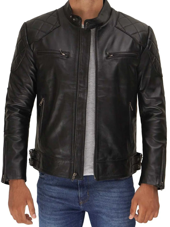 Men's Black Cafe Racer Leather Jacket - Rare Leather