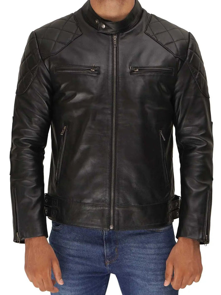 Men's Black Cafe Racer Leather Jacket - Rare Leather