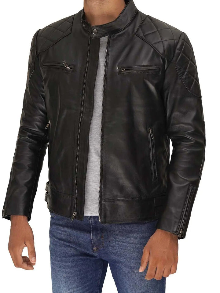 Men's Black Cafe Racer Leather Jacket - Rare Leather