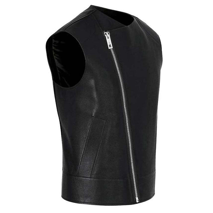 Men’s Black Leather Biker Vest Slim Fit - Rare Leather