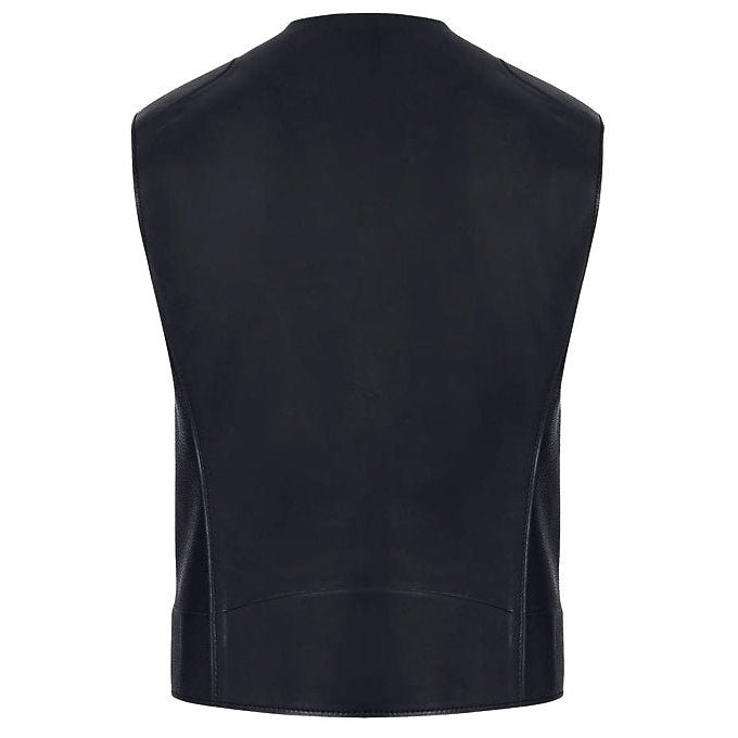 Men’s Black Leather Biker Vest Slim Fit - Rare Leather