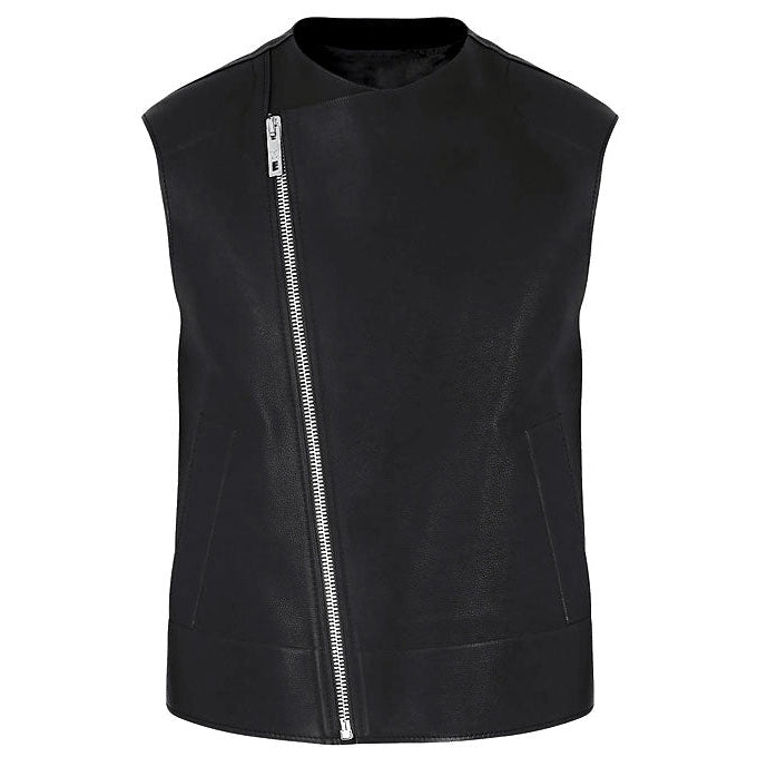 Men’s Black Leather Biker Vest Slim Fit - Rare Leather