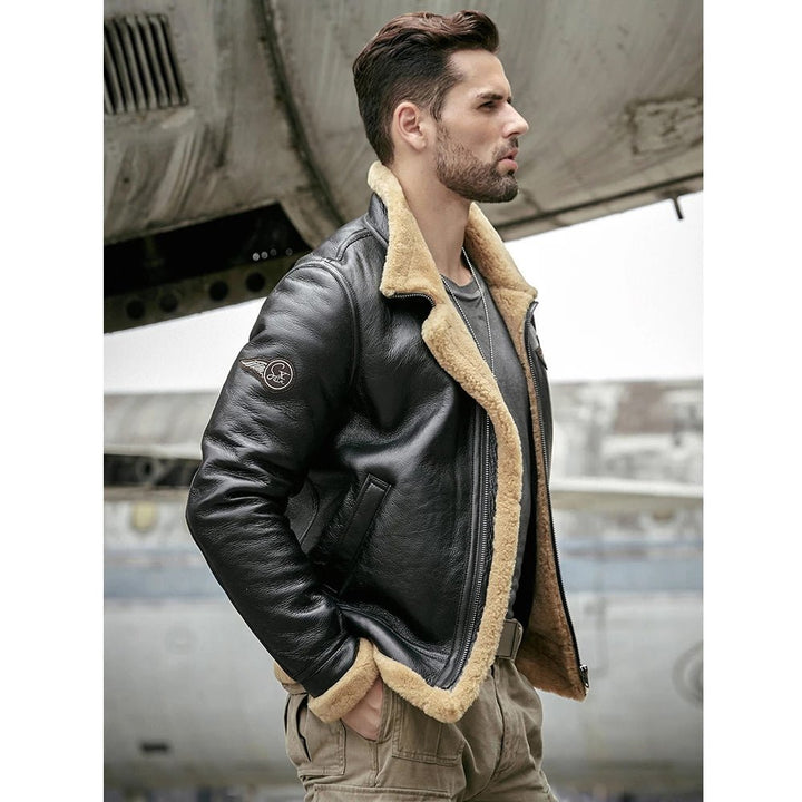 Men's Black RAF Aviator Airforce Sheepskin Shearling Leather Jacket - Rare Leather