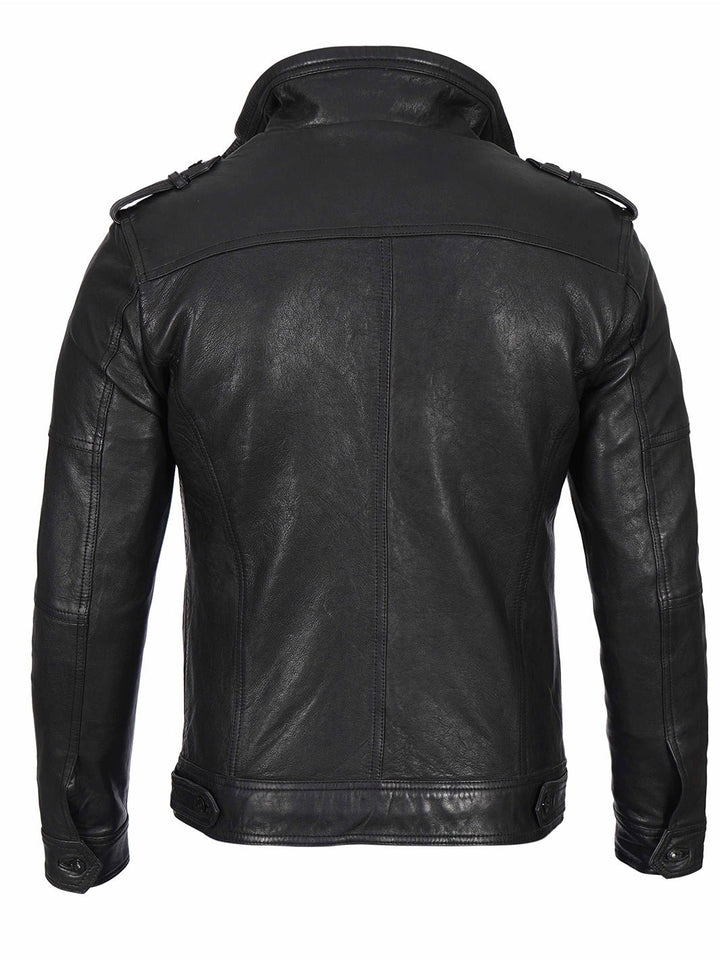 Mens Black Waxed Cafe Racer Leather Jacket - Rare Leather
