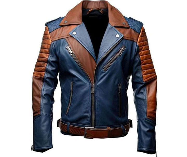 Mens Blue and Brown Leather Jacket - Rare Leather