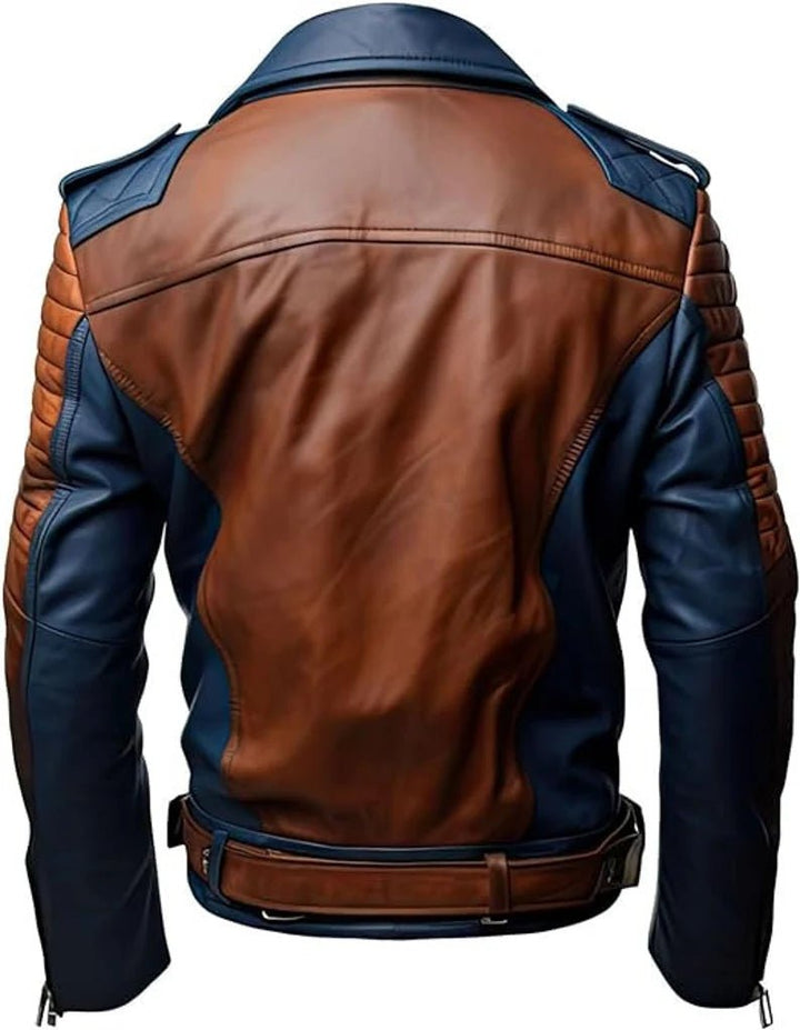Mens Blue and Brown Leather Jacket - Rare Leather