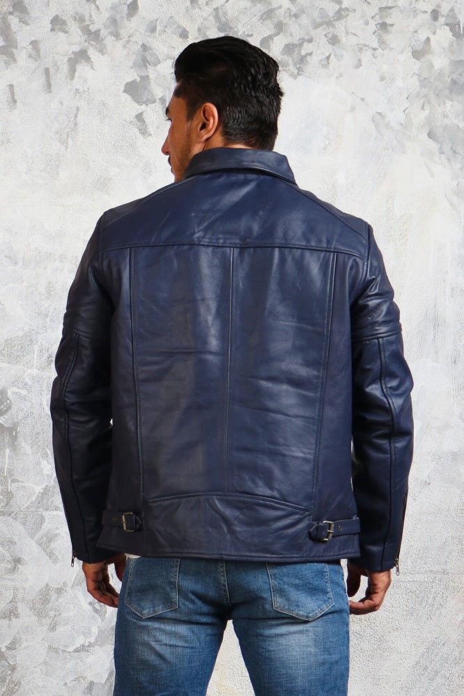 Men's Blue Motorcycle Leather Jacket - Rare Leather