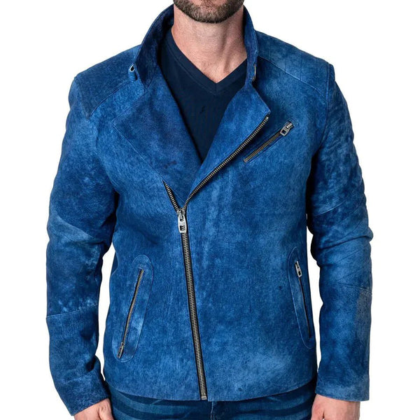 Mens Blue Suede Leather Jacket - Rare Leather
