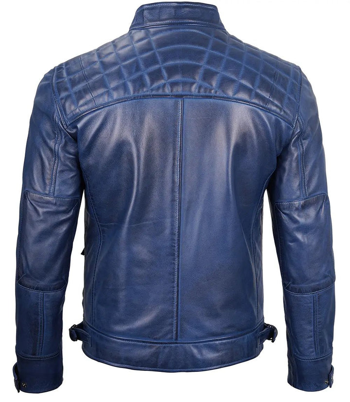 Men's Blue Wax Cafe Racer Leather Jacket - Rare Leather