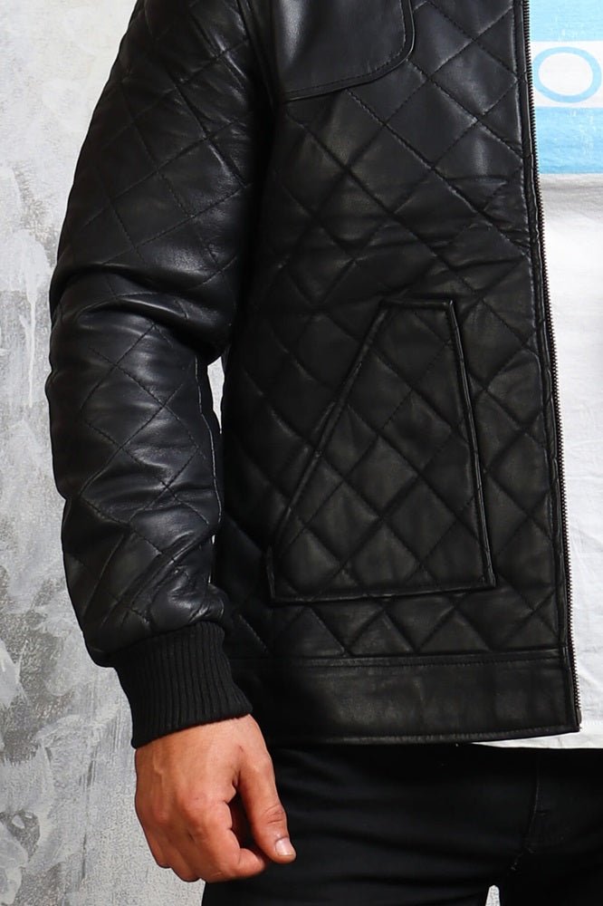 Men's Bomber Leather Jacket Diamond Quilted - Rare Leather