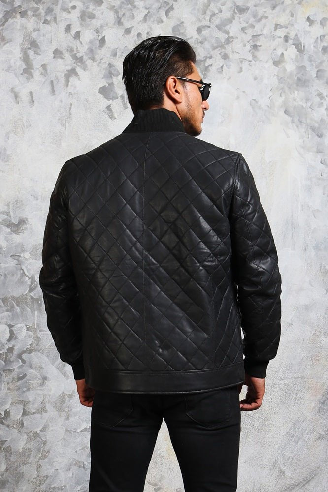 Men's Bomber Leather Jacket Diamond Quilted - Rare Leather