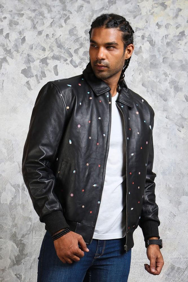 Men's Bomber Leather Jacket in Black "Good Times" - Rare Leather