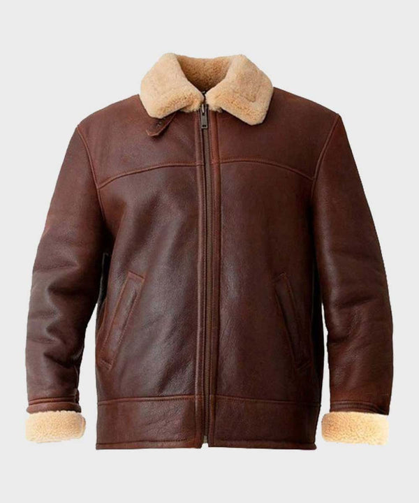 Mens Brown Aviator Shearling Leather Jacket - Rare Leather