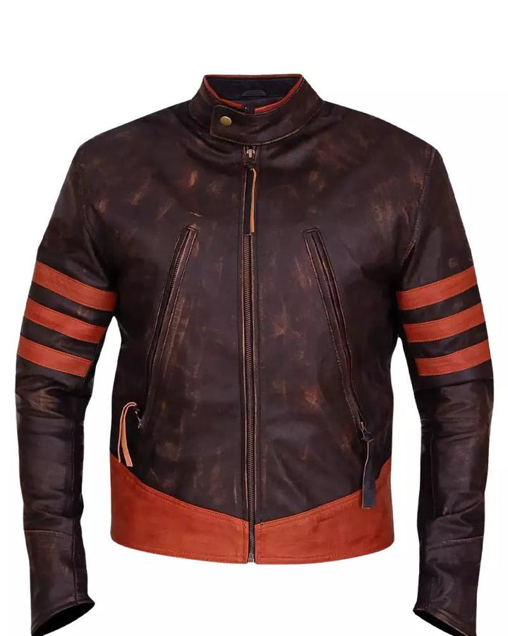 Mens Brown Cafe Racer Distressed Motorcycle Jacket - Rare Leather