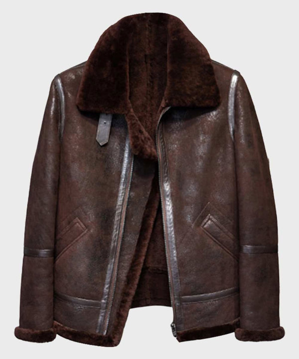 Men’s Brown Distressed B3 Shearling Leather Jacket - Rare Leather