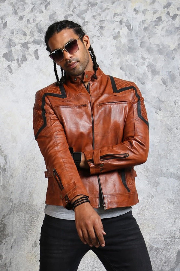 Men's Brown Leather Biker Jacket - Rare Leather