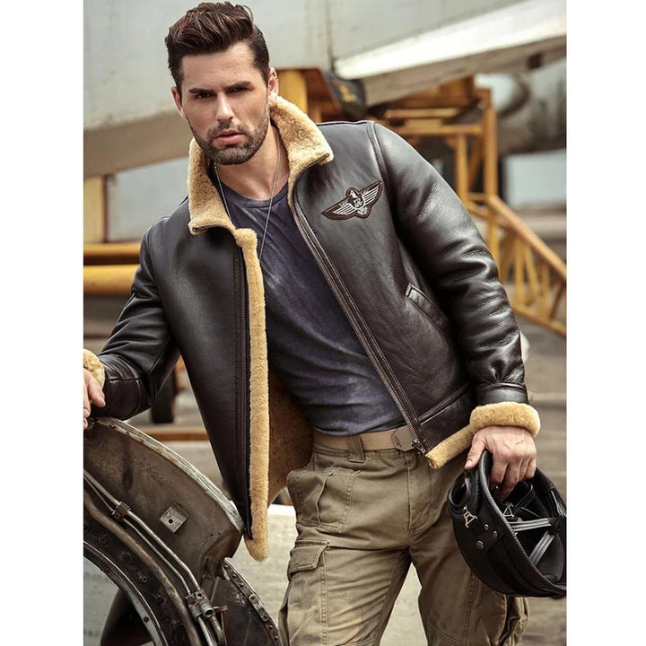 Men's Brown RAF Aviator Airforce Sheepskin Shearling Leather Jacket - Rare Leather