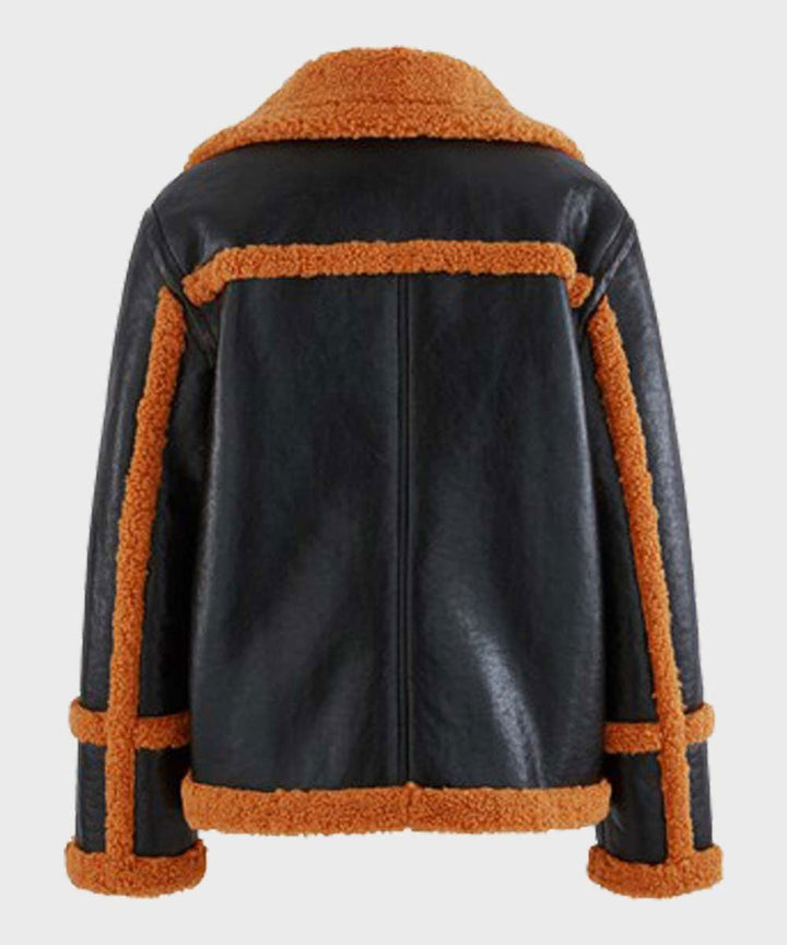 Mens Brown Shearling Black Sheepskin Leather Jacket - Rare Leather